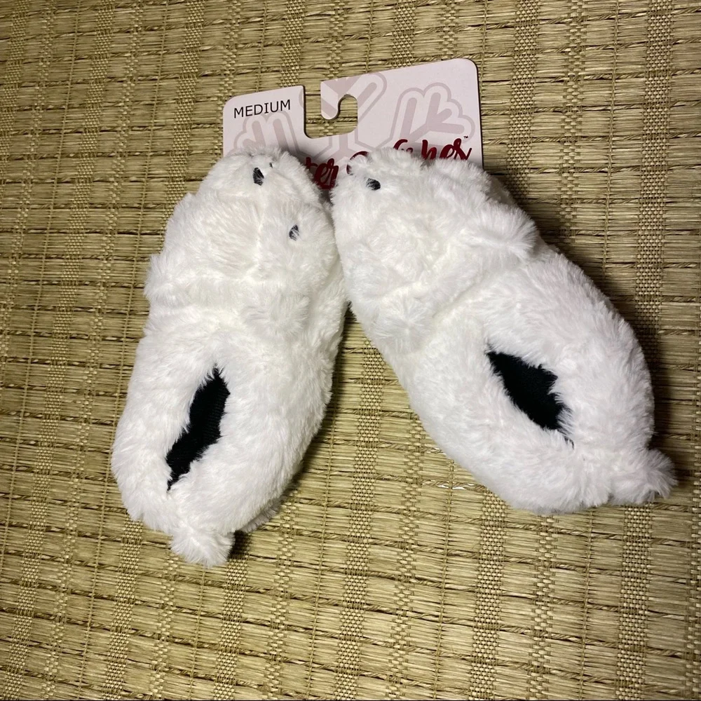Faux Fur Polar Bear Kids’ Slippers, Size 9-10